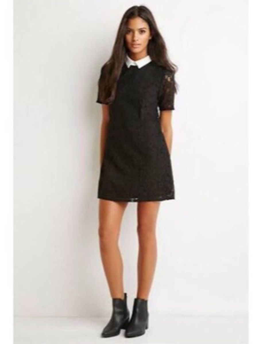 vestido preto gola branca forever 21