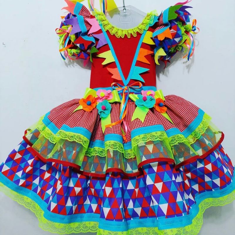 Vestido Festa Junina Caipira Xadrez Infantil Azul São João