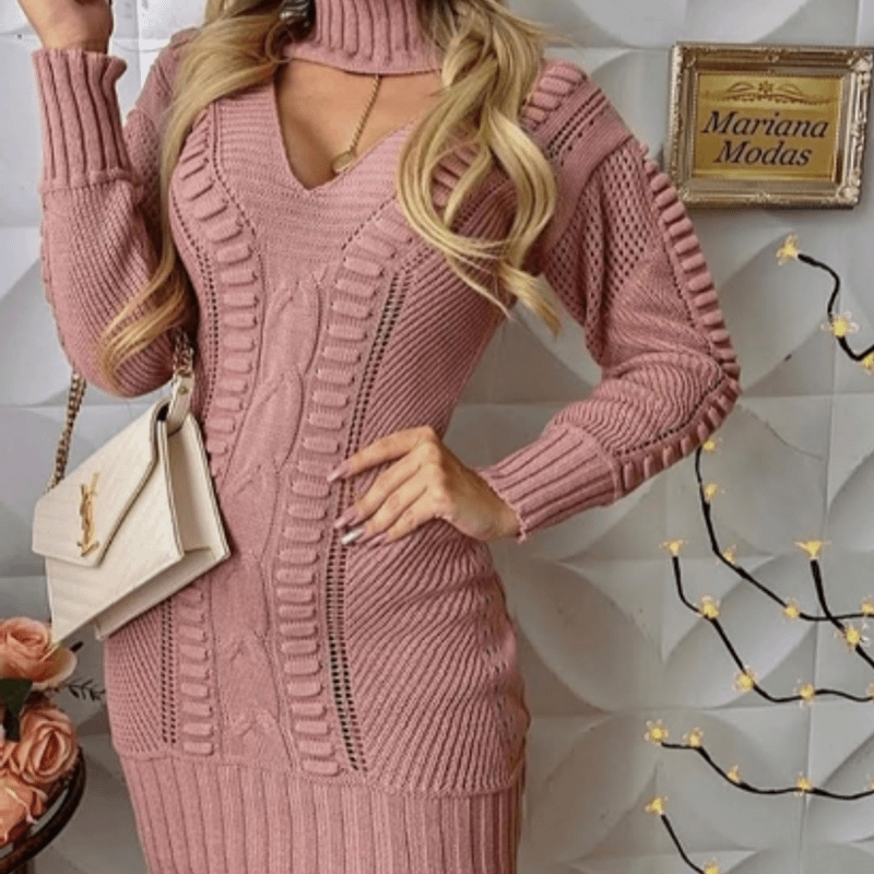 Vestido de Tricot Quentinho para O Inverno Vestido Feminino