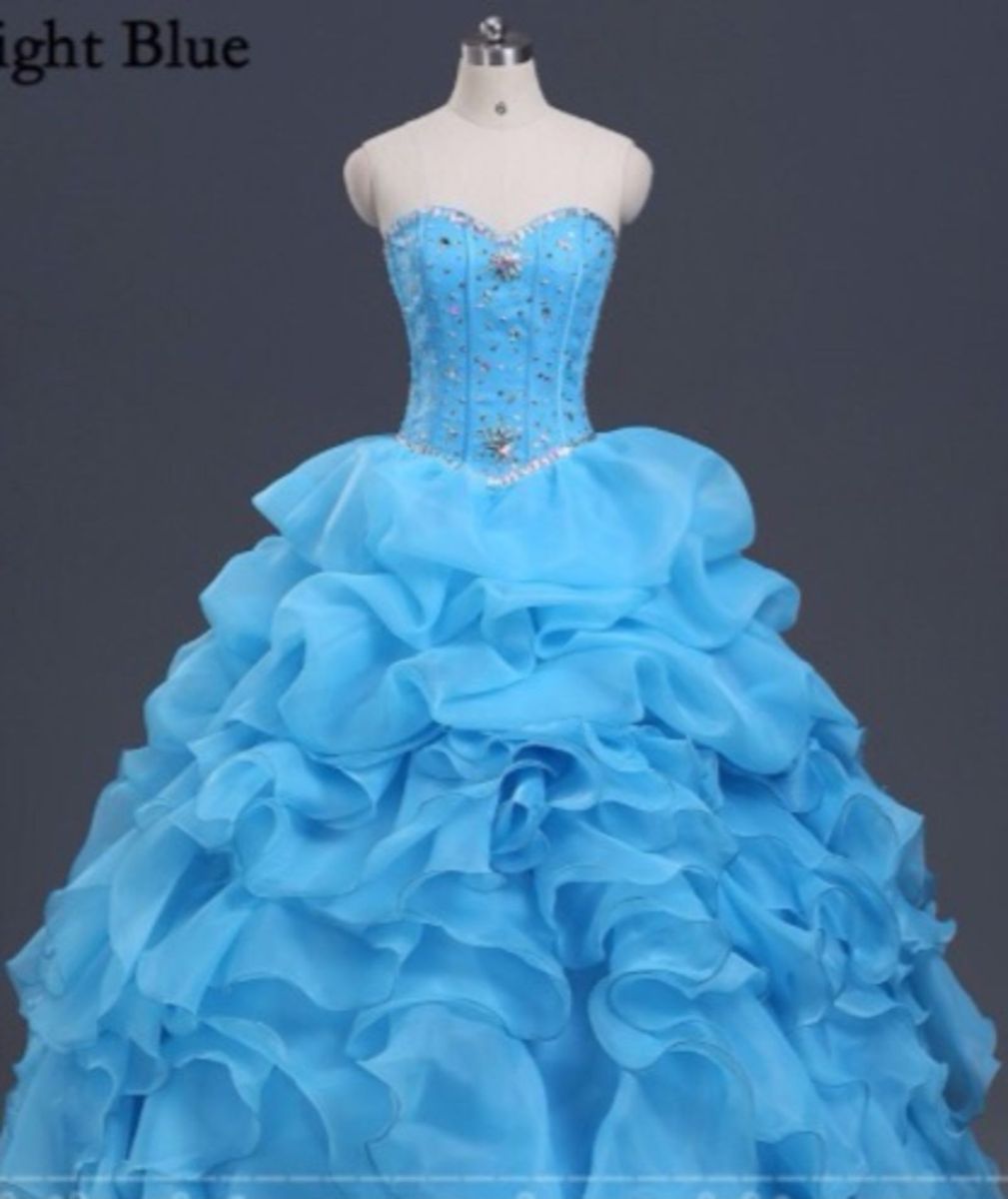 vestido de festa de debutante azul