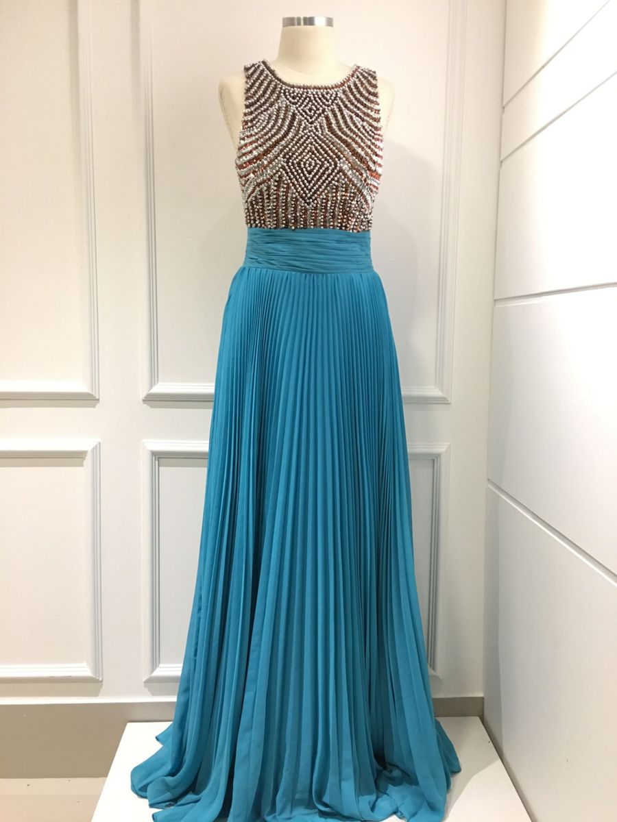 vestido longo de festa com saia plissada