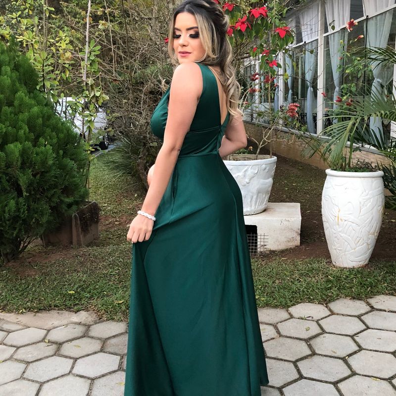 Vestido de cetim verde hot sale escuro