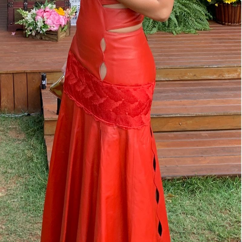 Vestido em Couro Vermelho Paula Raia Vestido de Festa Feminino Paula Raia  Usado 101902879 enjoei