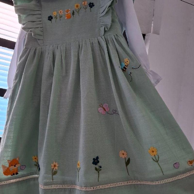 Linho Bordado Vestido Bordado A Mao Vestido Midi Linho Natural