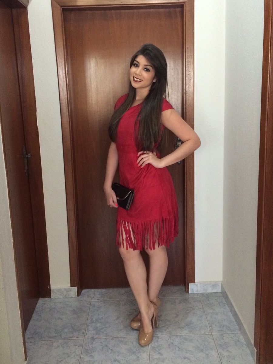 vestido de suede com franja