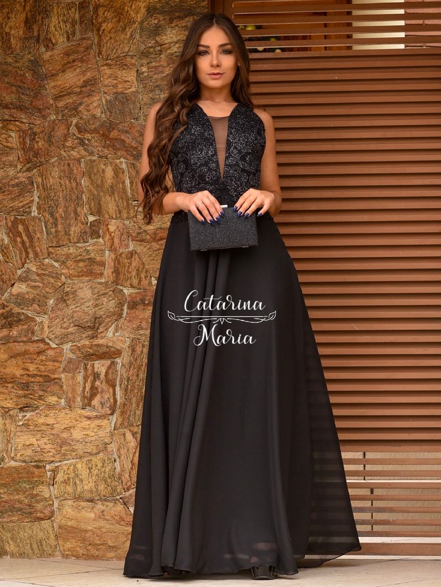 Esporte Fino Vestido Formatura Longo Preto Vestido Festa/Longo