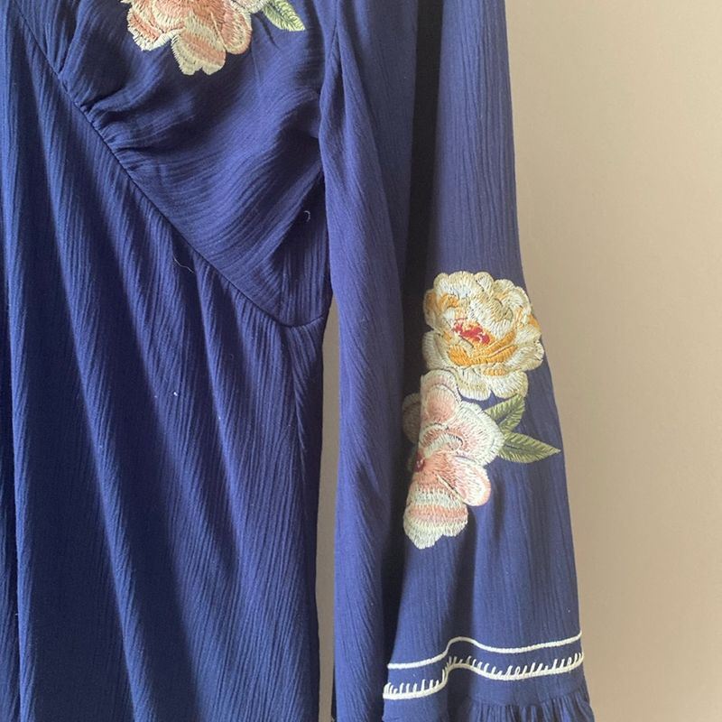 sachin and babi light blue dress MissJophiel V Neck Floral Embroidery Midi Black Dress with Sleeves main image 0