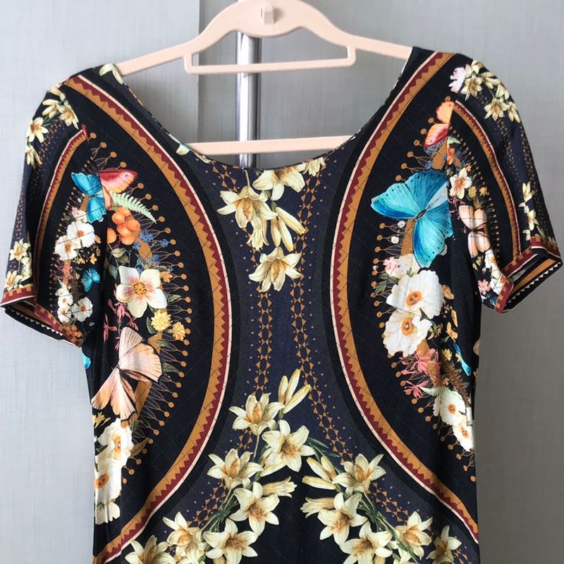 Vestido Estampado Floral Curto Farm, Manga Curta, Abertura Costas - Main Image