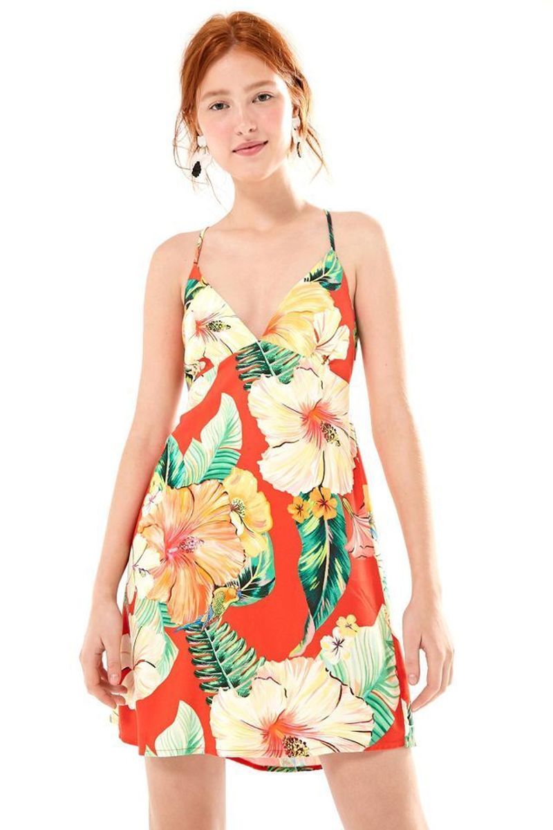 vestido longo chita tropical