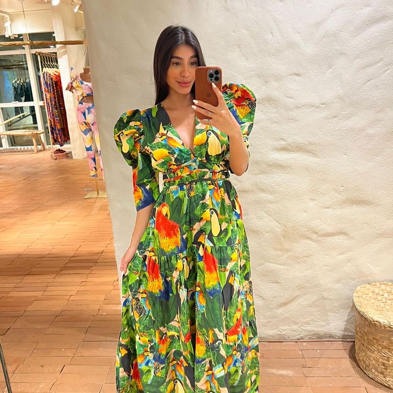 Vestido Cropped Folhagem Farm Vestido Farm Cropped Estampado