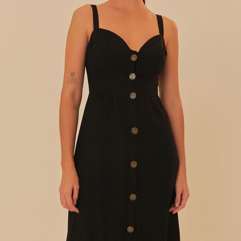 Vestido Farm Frente Botões Preto Farm Nunca Usado 109559186