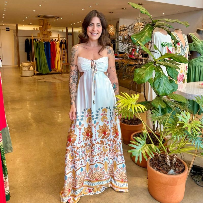 Vestido Farm Longo Estampado Bella Off White P Vestido Feminino Farm  Nunca Usado 99932524 enjoei