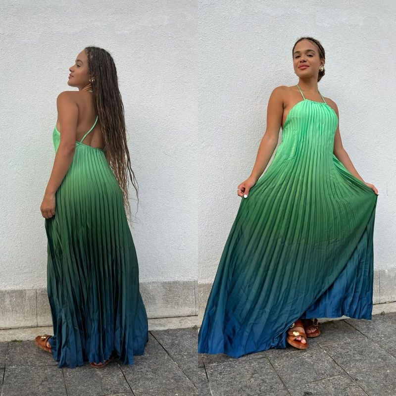 Vestido Farm Longo Plissado Degrade Vestido Feminino Farm Nunca Usado  111860376 enjoei