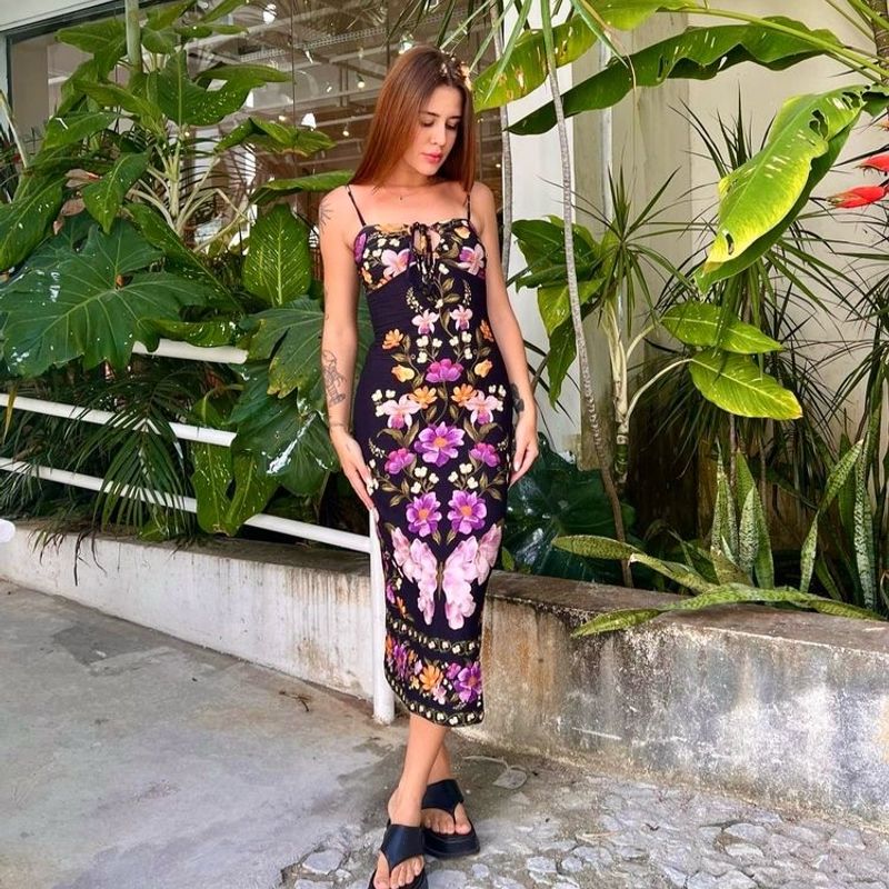 Vestido Midi Borboleta Vestido Farm Borboleta Farm Vestido Midi