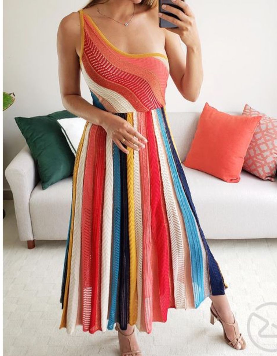 Vestido Farm Tricot Ombro So Multicolorido | Vestido Feminino Farm Nunca  Usado 41228711 | enjoei