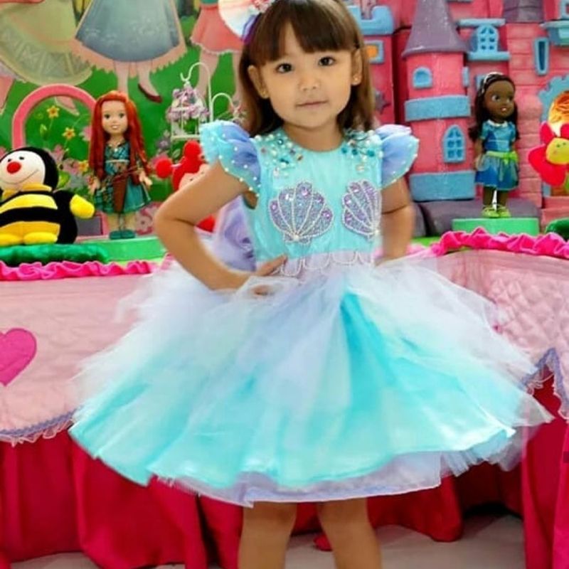 Vestido Fantasia Infantil Princesa Sereia Ariel + Acessórios