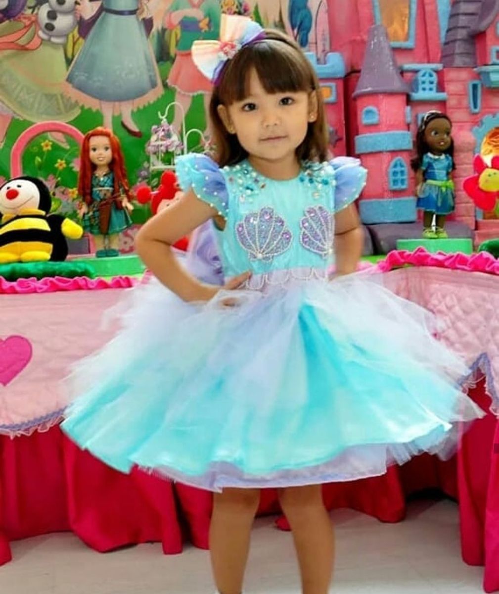 Vestido festa infantil da pequena sereia Ariel