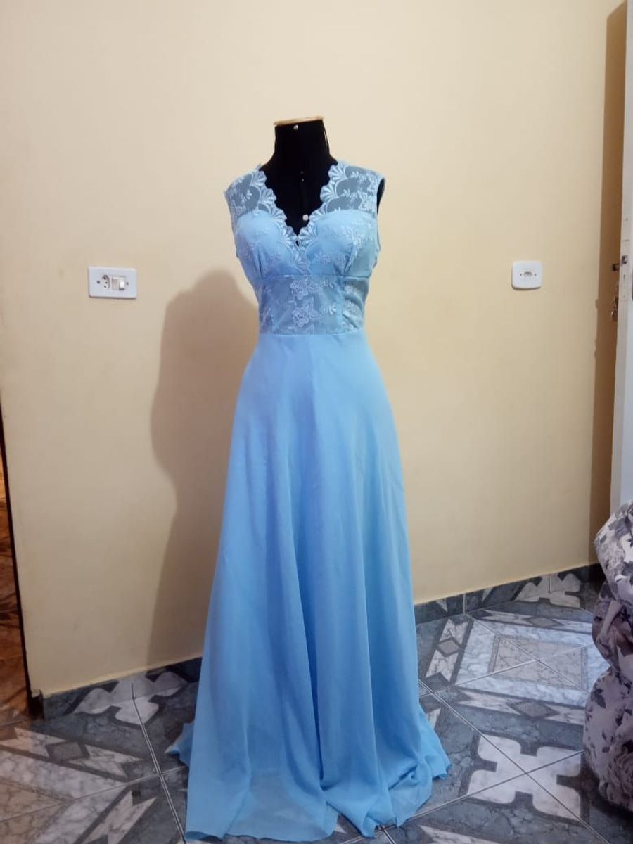 vestido para festa azul claro