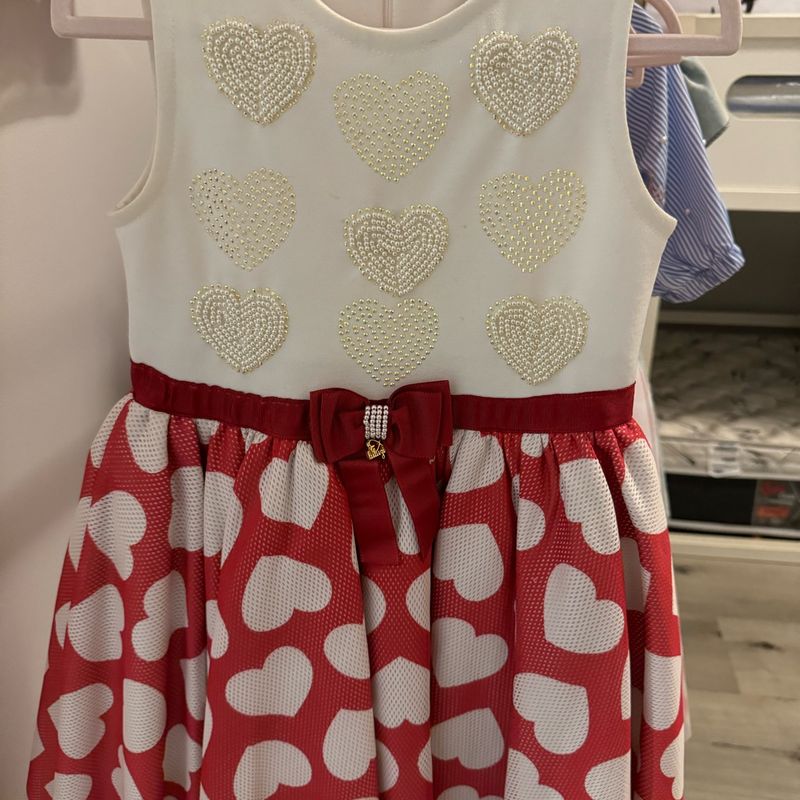 Vestido Festa Branco e Vermelho Luluzinha Luluzinha Usado