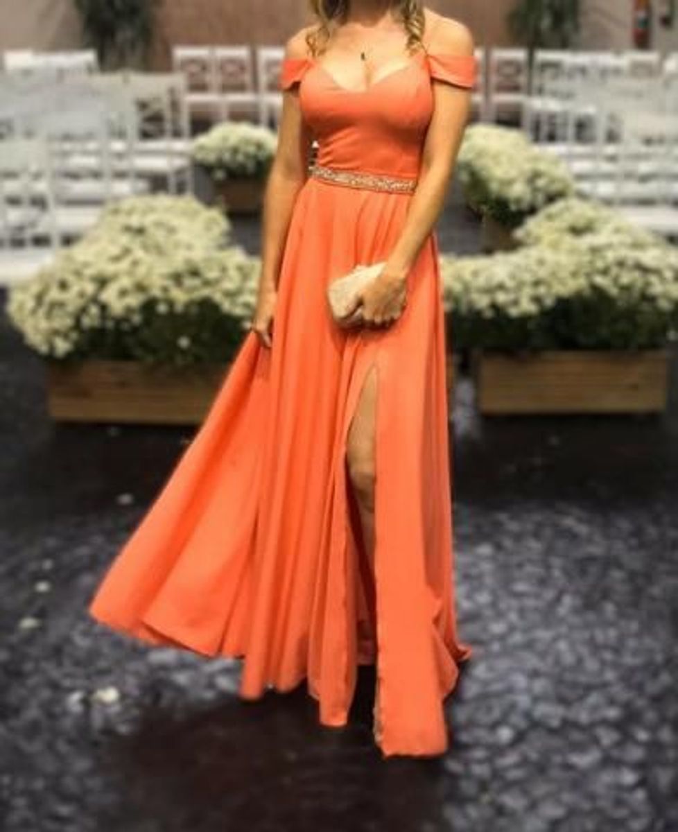 vestido coral de festa