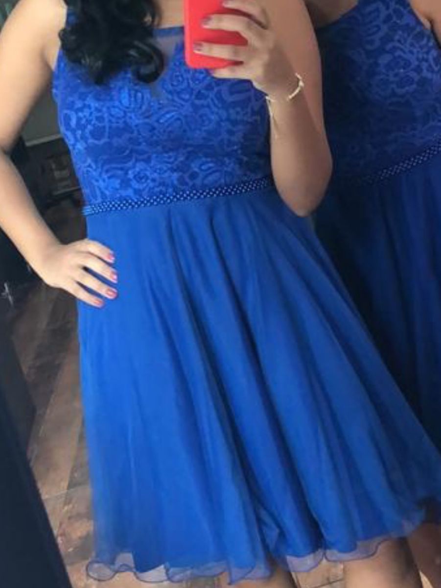 vestido curto de festa azul royal