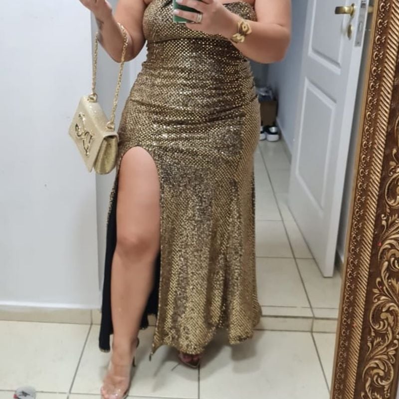 Vestido para best sale festa dourado