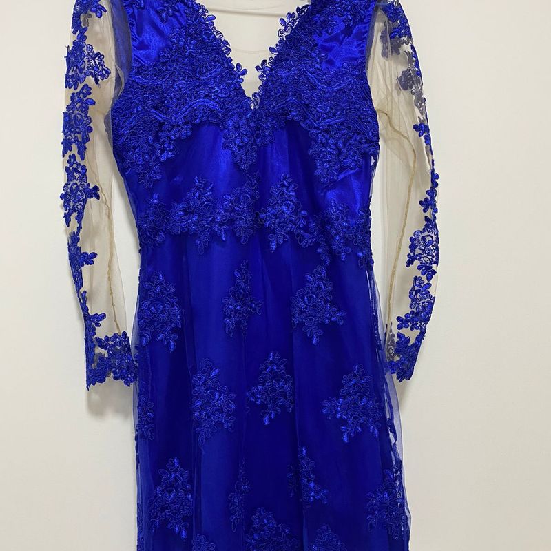 Vestido de renda azul royal sale curto