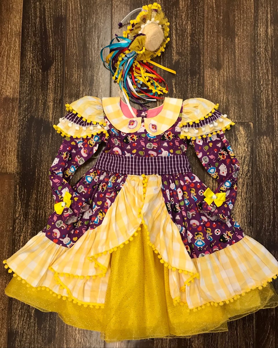 Vestido Festa Junina Alice Roxo e Amarelo | Roupa Infantil para Menina ...