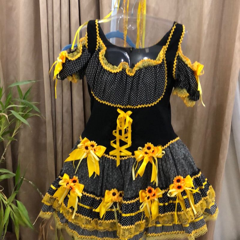 Vestido Feminino Vestido Preto Com Girassol Vestido Festa Junina