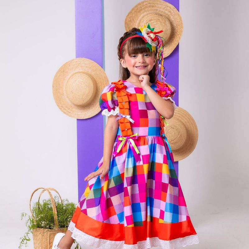Vestido Festa Junina Infantil Luxo Quadrilha São João Marie