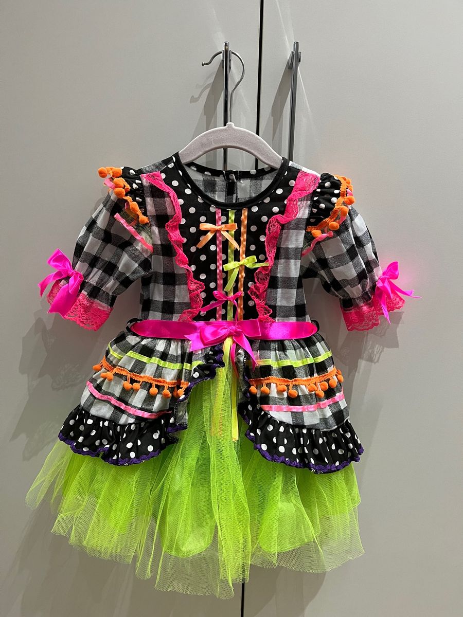 Vestido Festa Junina Neon Roupa Infantil para Menina Bambolê