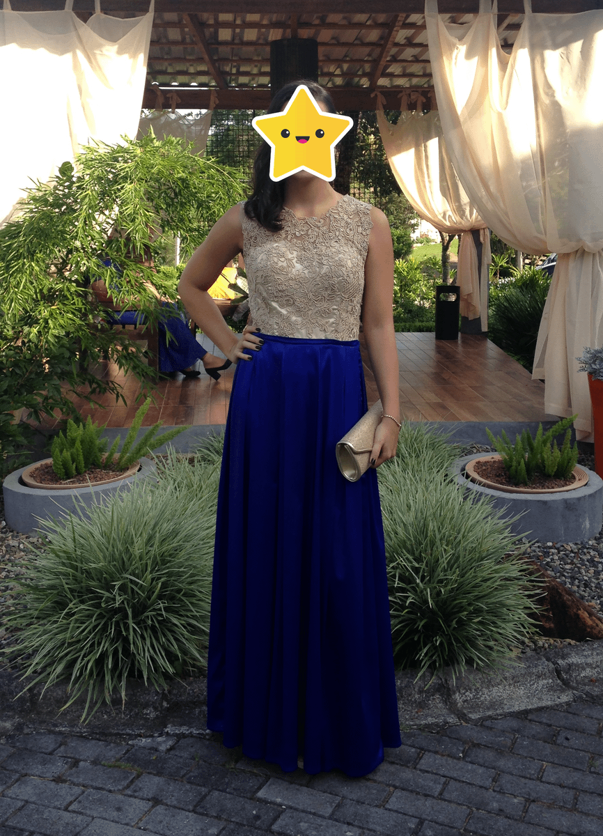 Vestido de festa store azul com dourado