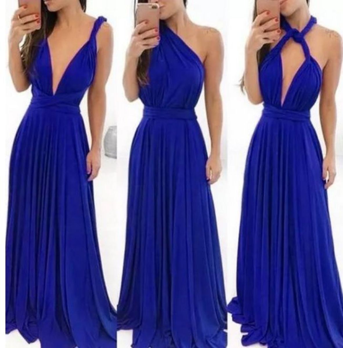 vestido longo azul royal simples