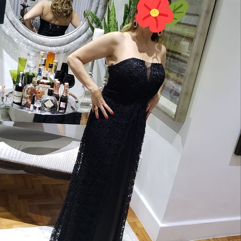 Vestido de festa preto longo store com renda