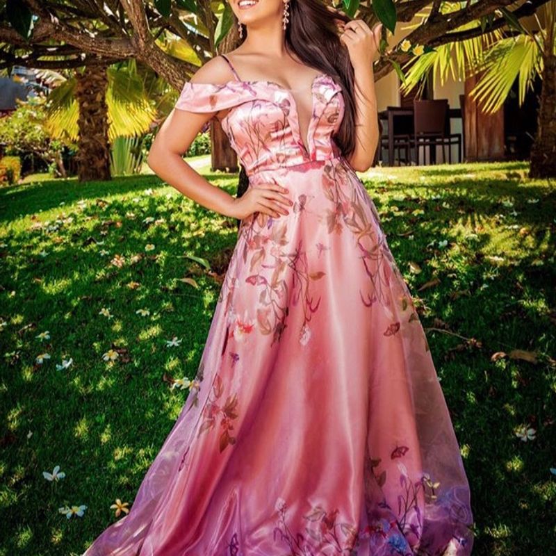 Vestido Festa Longo Rosa Florido Vestido de Festa Feminino Bela Noite  Usado 39115941 enjoei - Main Image