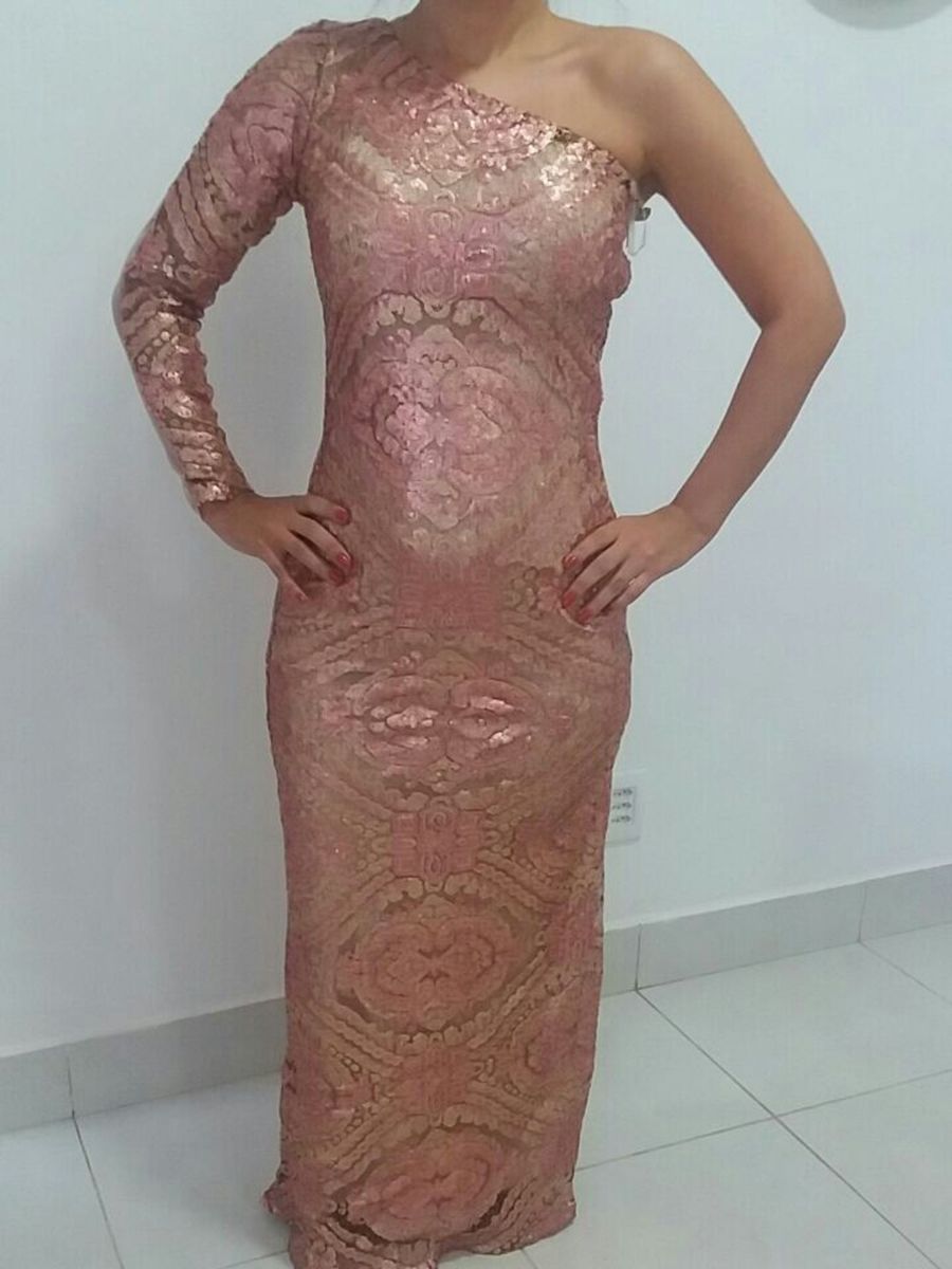 vestido de paete rosa longo