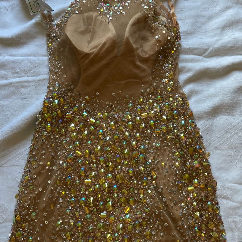 Vestido festa hot sale dourado curto