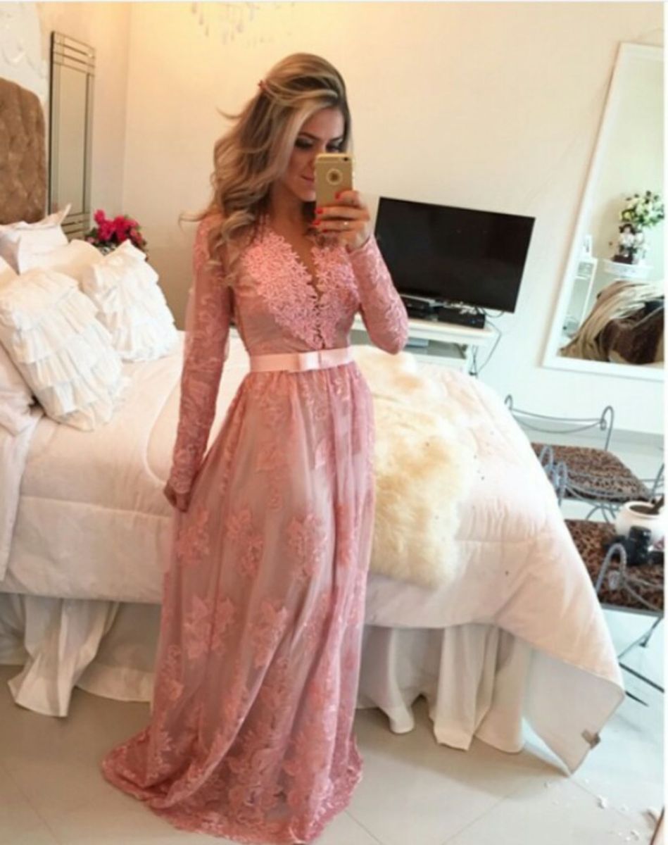 vestido de festa rose com renda