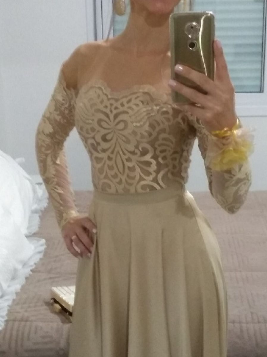 vestido de festa longo dourado com renda