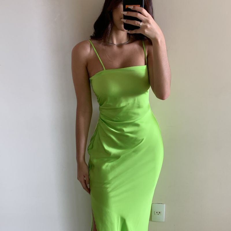One Shoulder Dress Zara Neon Yellow Dress Zara Neon Green Body Con Never  The Depop