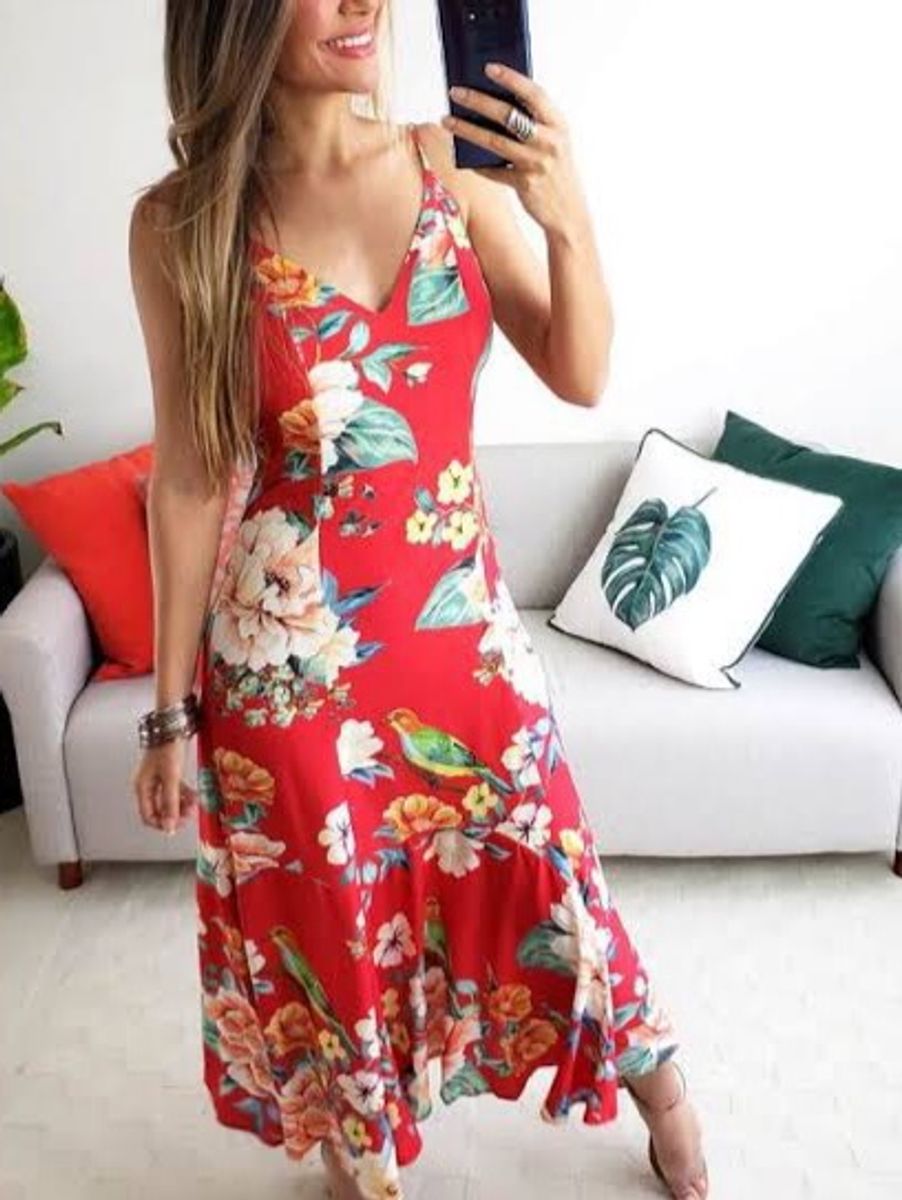 vestido vermelho florido