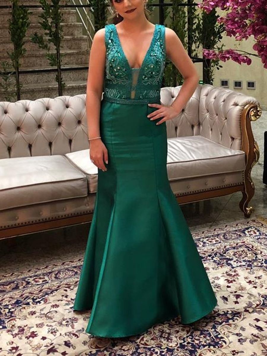 vestido formatura verde