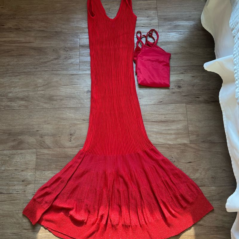 Vestido Galeria Tricot, com Lurex Na Barra, Acompanha O Forro