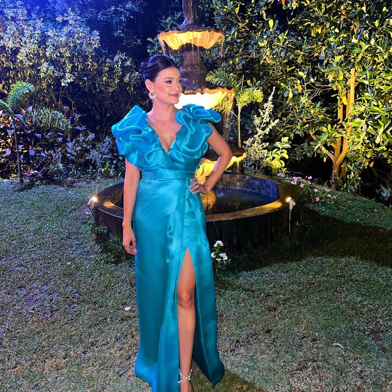 Vestido Gazar de Seda Pura Festa Azul Usado 93113763 enjoei