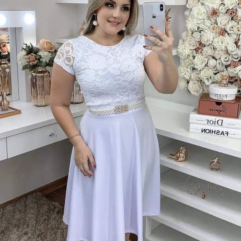 Vestido gode branco cheap com renda