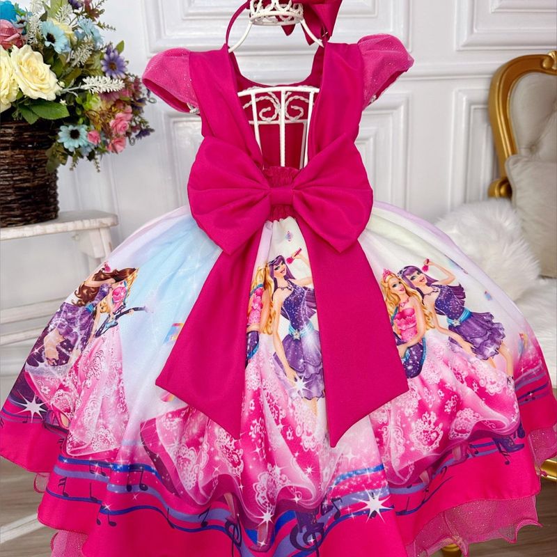 Vestido Infantil meninas Barbie rosa aniversário temático - LUXO