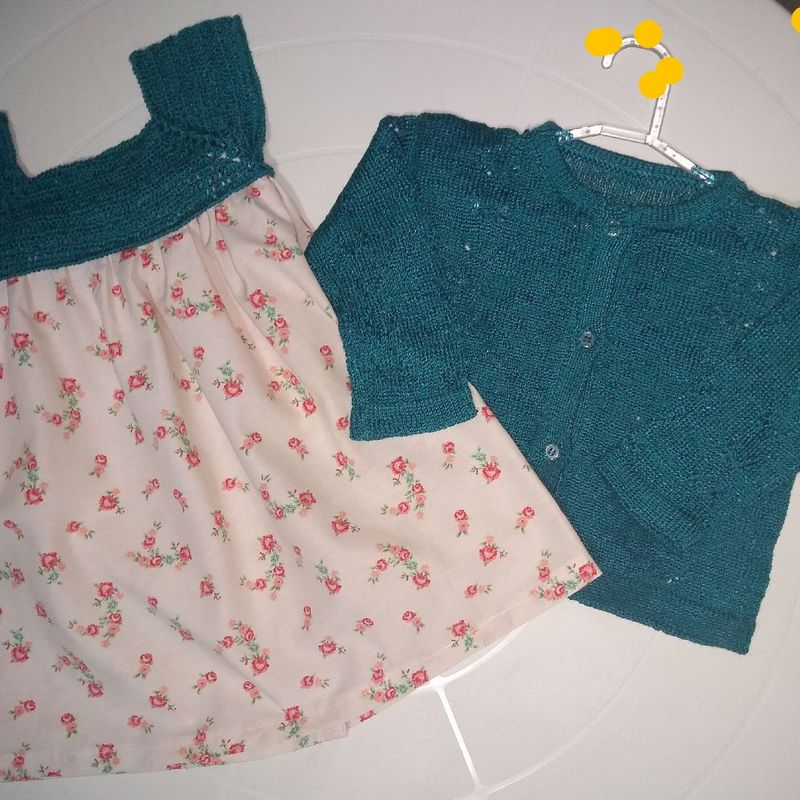 Vestido Crochê e Tecido (Li)  Roupa Infantil para Menina Crochê