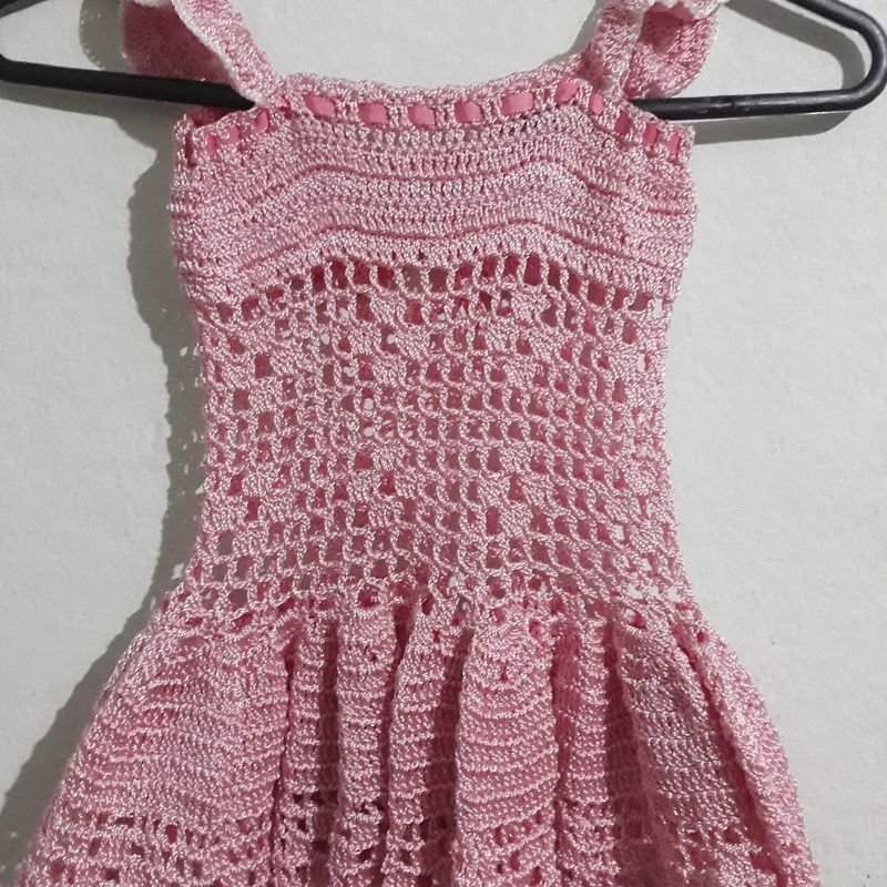 Vestido Infantil de Crochê Rosa 2 anos