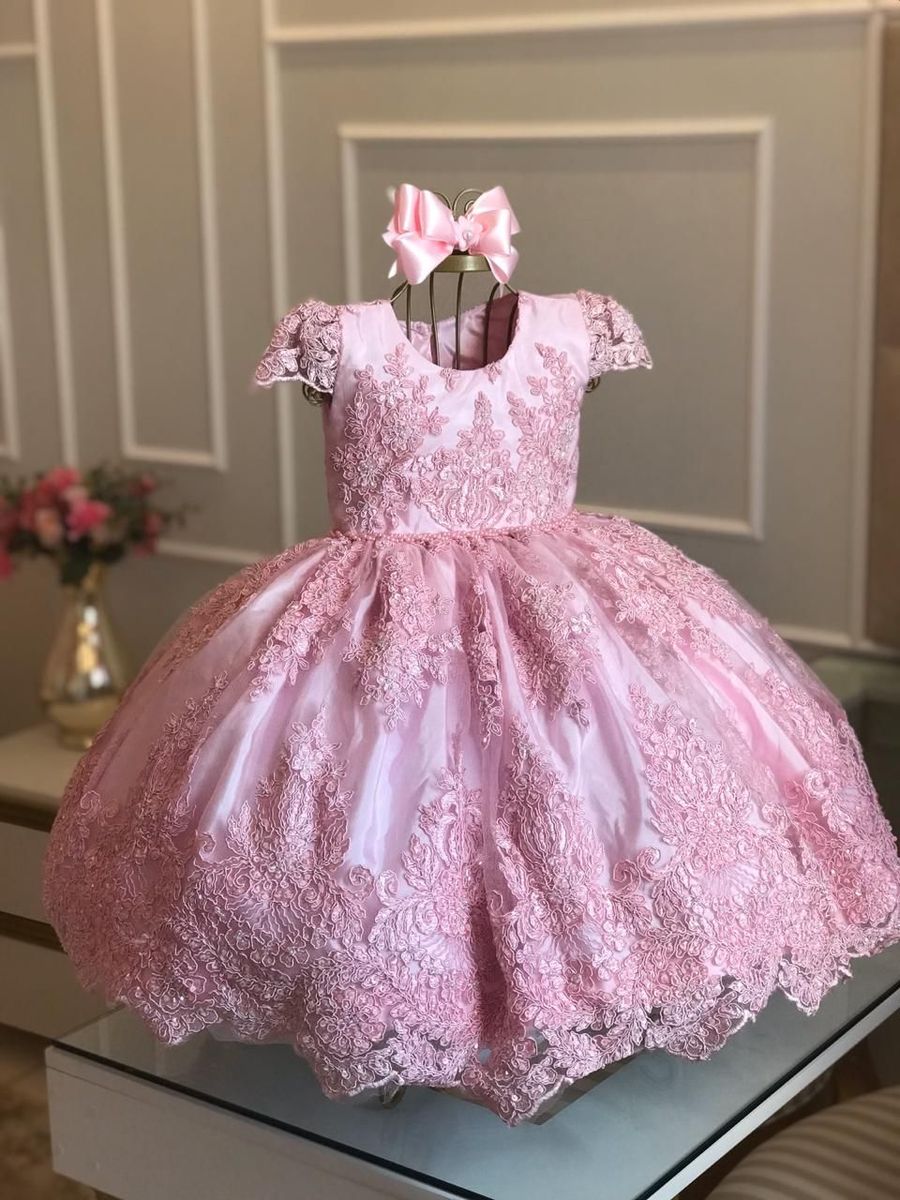 vestido de festa infantil luxo rosa