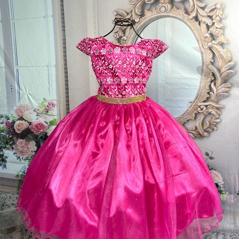 Vestido Barbie Girls Pink Luxo Laço No Ombro Menina Infantil